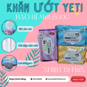 Khăn Ướt Cao Cấp YETI Gói 600gam, Hàng Xuất Khẩu